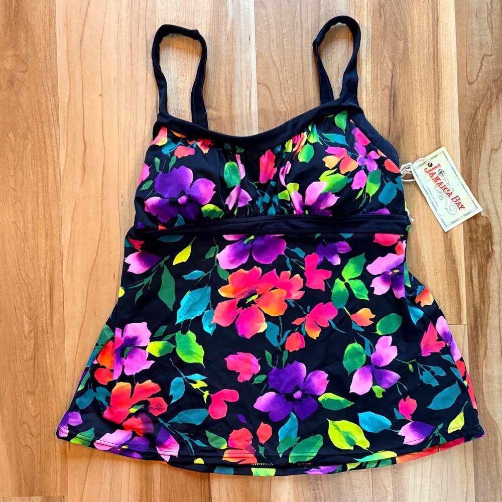 Jamaica Bay Tropical Floral Tankini Swim Top size 14